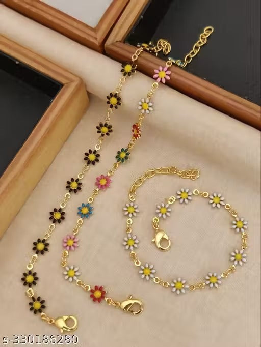 Cute Gold Daisy Flower Bracelet for Women | Colorful Floral Chain Jewelry