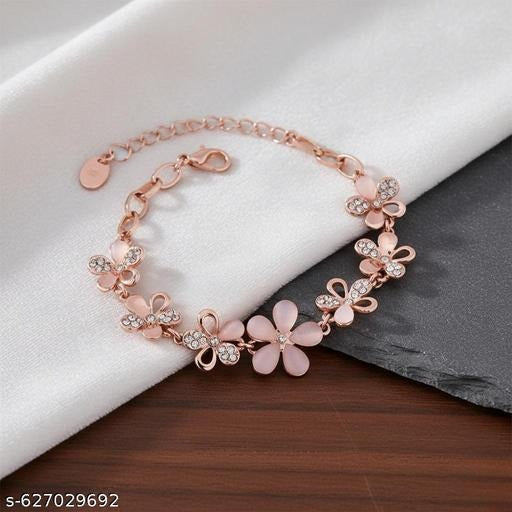 Rose Gold Floral Crystal Bracelet for Women | Elegant Flower Chain Jewelry