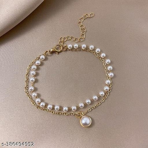 Elegant Double Layer Pearl Charm Bracelet for Women | Gold Adjustable Chain Jewelry
