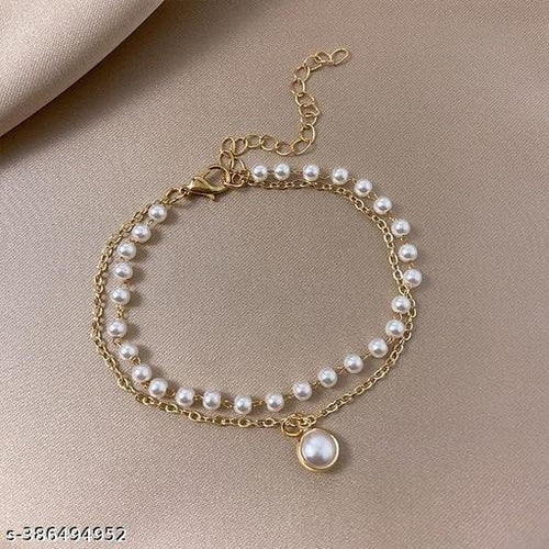 Elegant Double Layer Pearl Charm Bracelet for Women | Gold Adjustable Chain Jewelry