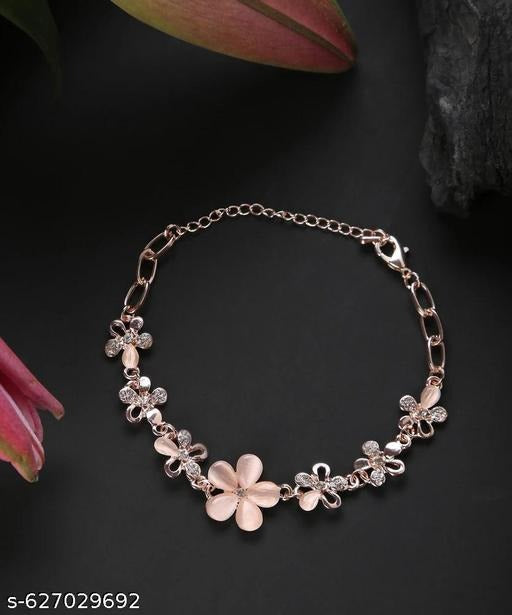 Rose Gold Floral Crystal Bracelet for Women | Elegant Flower Chain Jewelry