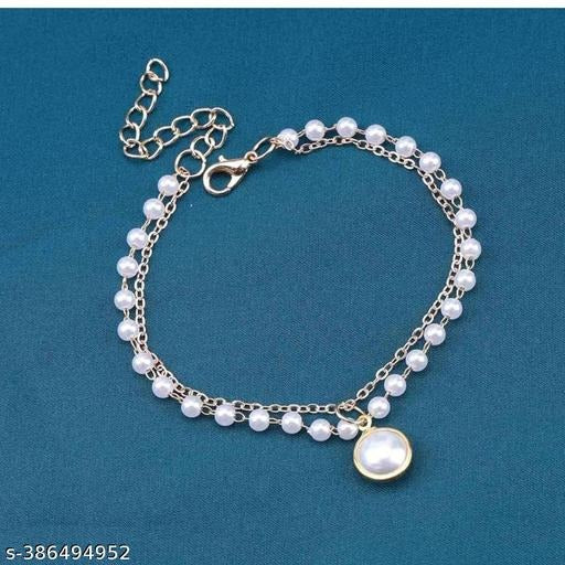 Elegant Double Layer Pearl Charm Bracelet for Women | Gold Adjustable Chain Jewelry