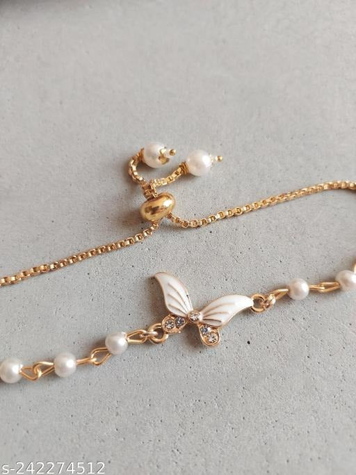Elegant Butterfly Pearl Adjustable Bracelet for Women | Gold Chain Crystal Charm Jewelry
