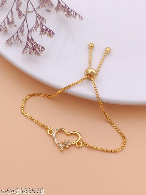 Elegant Gold Heart Adjustable Bracelet for Women | Crystal Slider Chain Bracelet