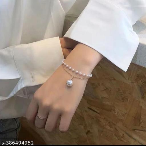 Elegant Double Layer Pearl Charm Bracelet for Women | Gold Adjustable Chain Jewelry