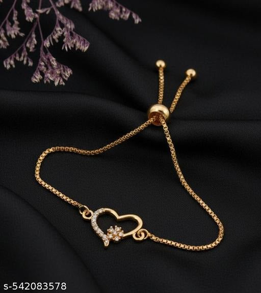 Elegant Gold Heart Adjustable Bracelet for Women | Crystal Slider Chain Bracelet