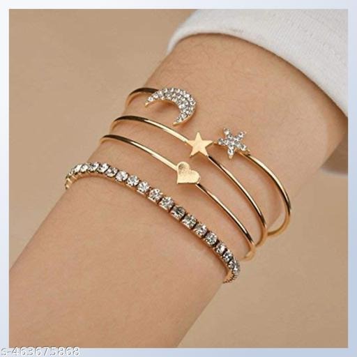 Luxury Gold Multi-Layer Crystal Charm Bracelet Set for Women | Adjustable Star Heart Moon Bangles