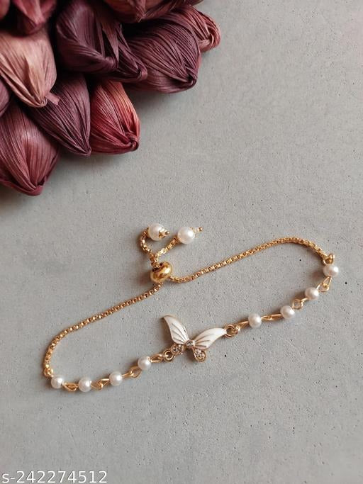 Elegant Butterfly Pearl Adjustable Bracelet for Women | Gold Chain Crystal Charm Jewelry