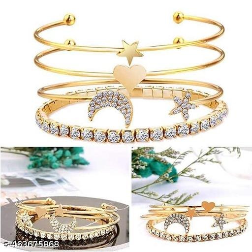 Luxury Gold Multi-Layer Crystal Charm Bracelet Set for Women | Adjustable Star Heart Moon Bangles