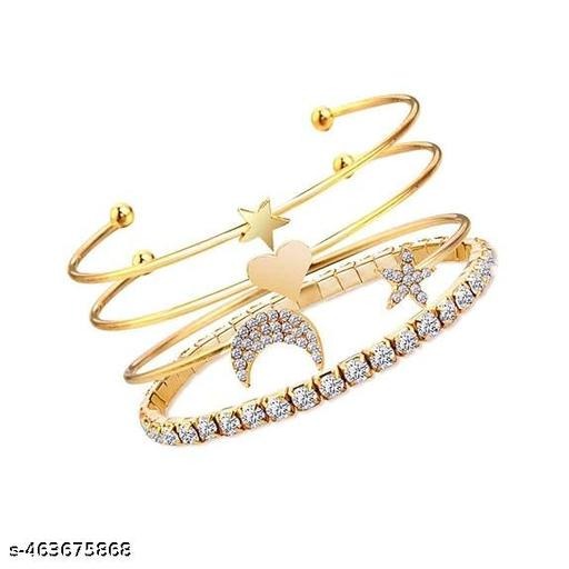 Luxury Gold Multi-Layer Crystal Charm Bracelet Set for Women | Adjustable Star Heart Moon Bangles