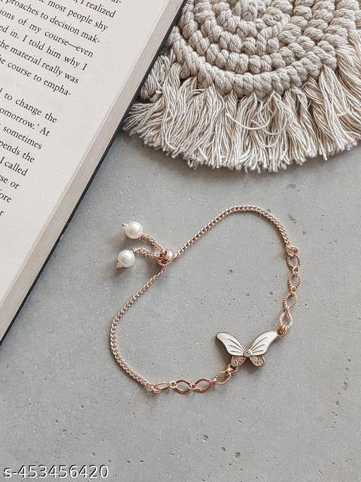 Elegant Butterfly Pearl Adjustable Bracelet for Women | Gold Chain Crystal Charm Jewelry