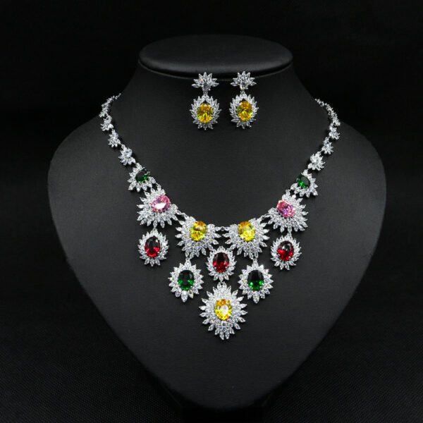 Colorful Zircon Earrings Necklace Set